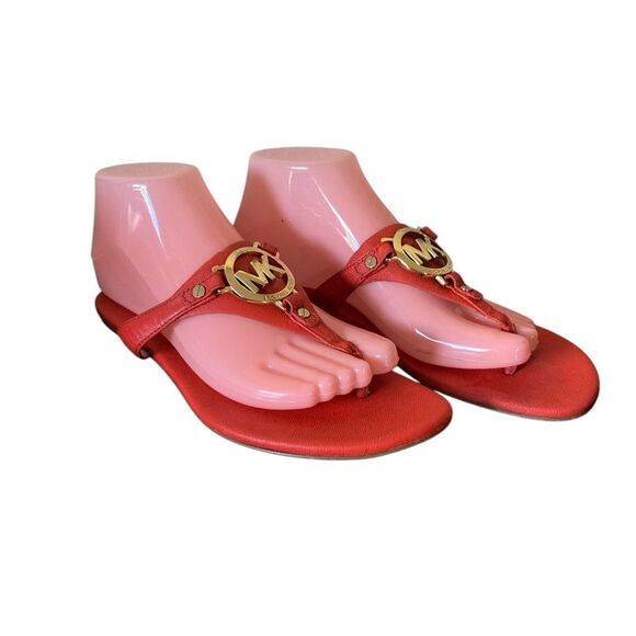Michael Kors Red Sandals with Gold Logo Woman’s Size 8 - Picture 1 of 13